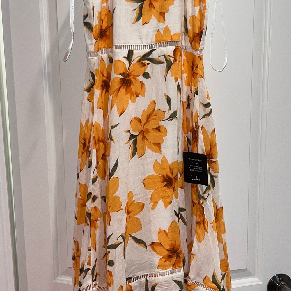 Floral Sleeveless Dress with Orange Flowers